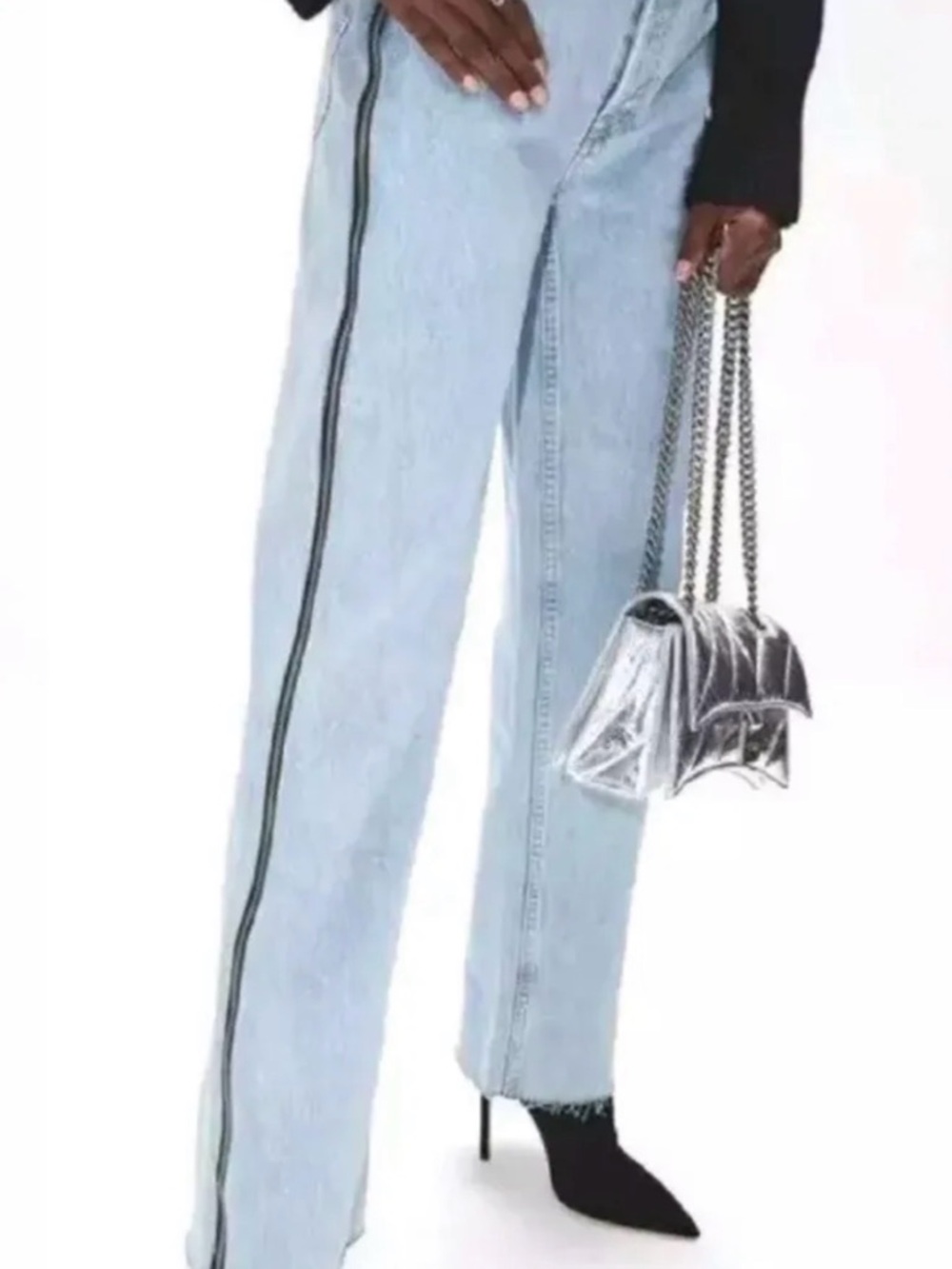 Re/Done Light Wash Straight-Leg Jeans with Black Side zipper
